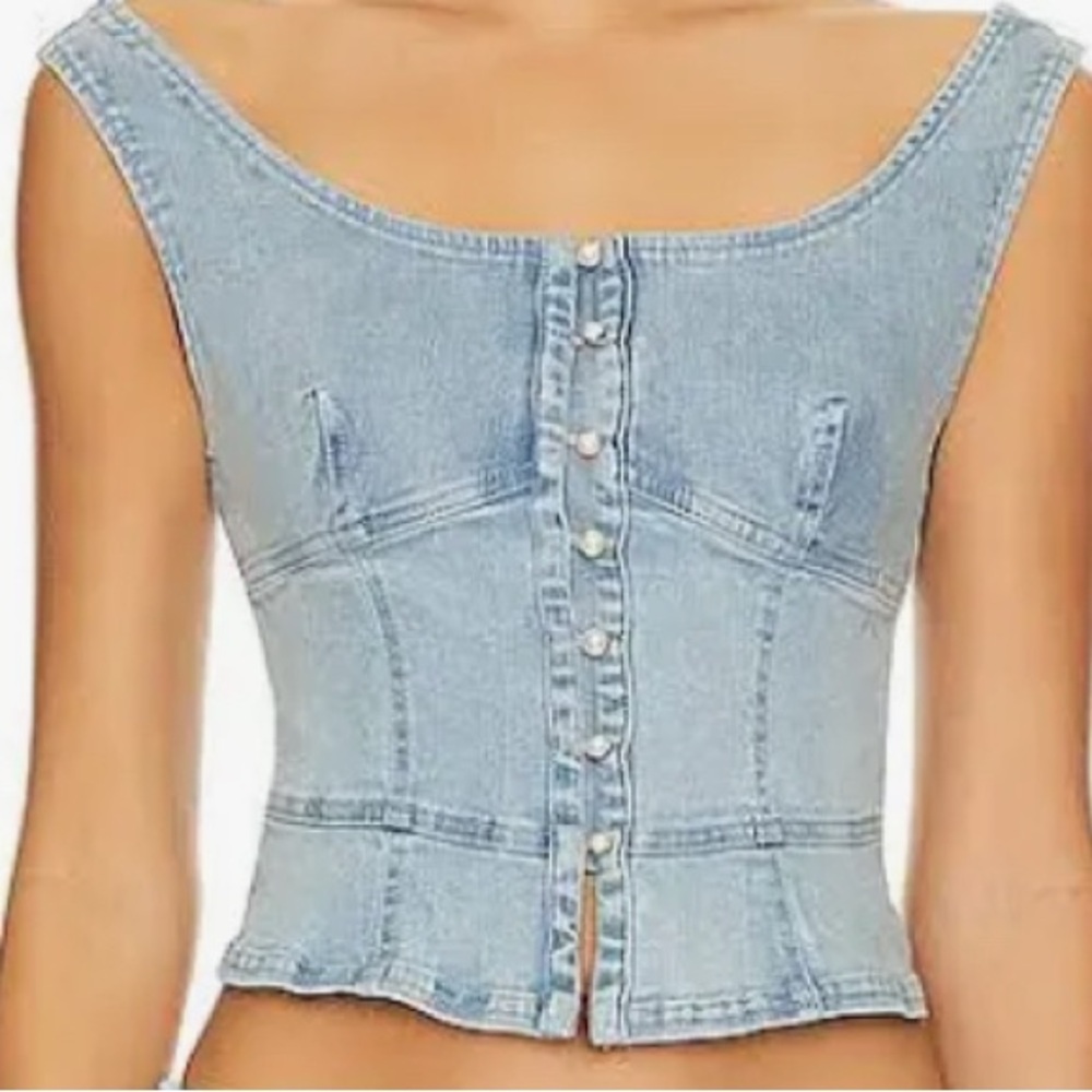 Free People Corset Denim Vest Top | Large | NWT